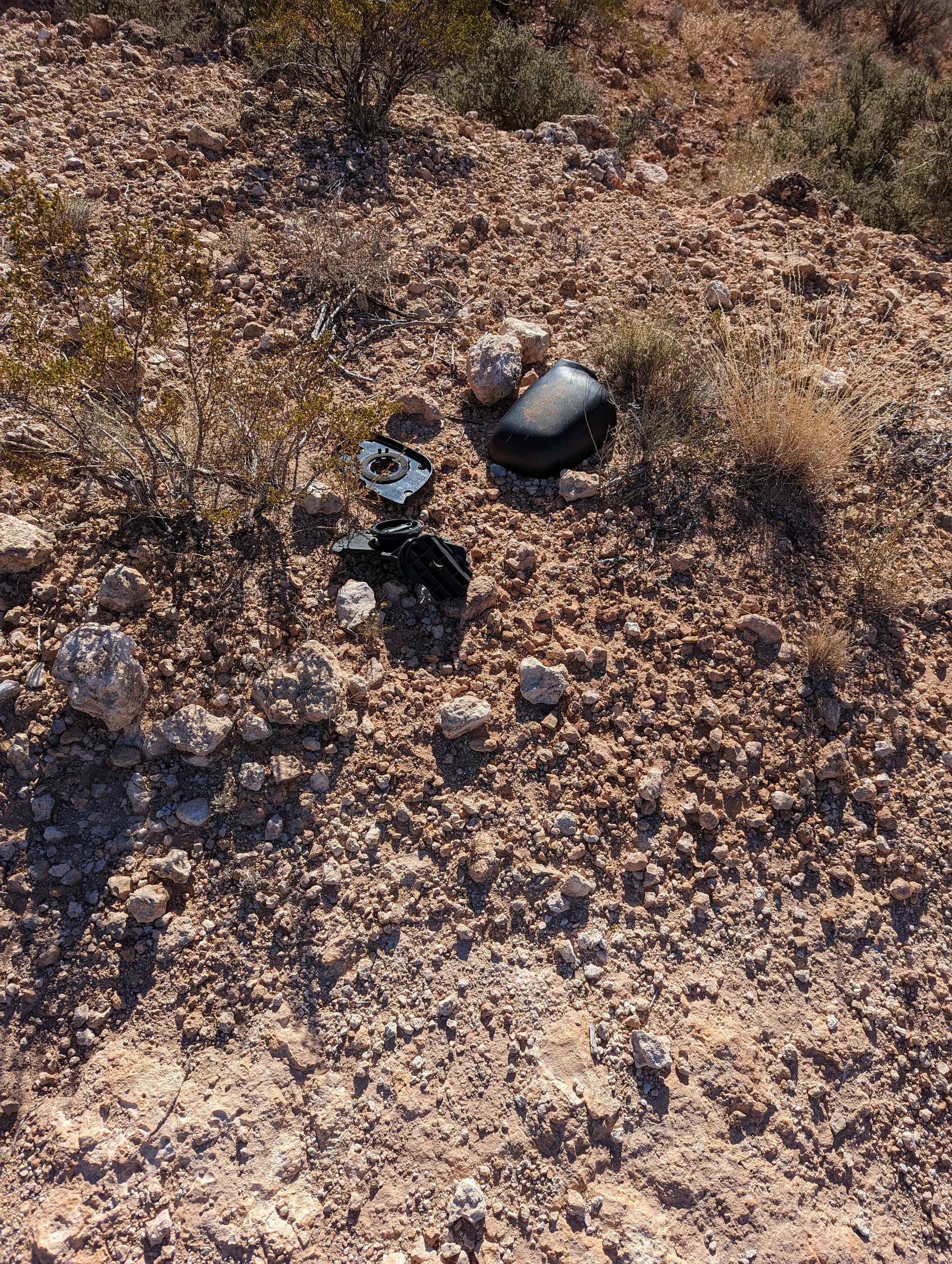 Some debris left behind after someone had issues, or i’m assuming rolled on their side while attempting to make it up some of the hills in the park.